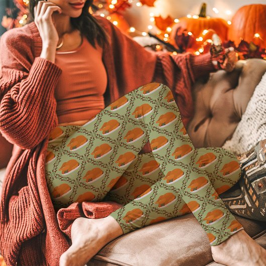 Groene Thanksgiving Turkije vakantiepatroon Leggings