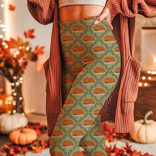 Groene Thanksgiving Turkije vakantiepatroon Leggings