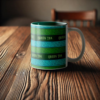 Groene Thee Bladgroen & Aqua Blue Keltische Strepe Tweekleurige Koffiemok