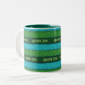 Groene Thee Bladgroen & Aqua Blue Keltische Strepe Tweekleurige Koffiemok (Voorkant links)