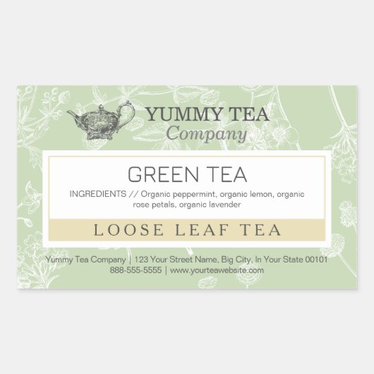 Groene Thee - Losse Leaf Thee Label Sticker (Voorkant)
