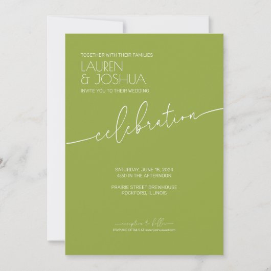 Groene thee · Modern minimalistisch script bruilof Kaart (Voorkant)