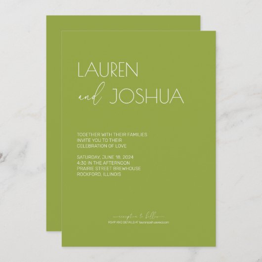 Groene thee · Modern minimalistisch script bruilof Kaart (Voorkant / Achterkant)