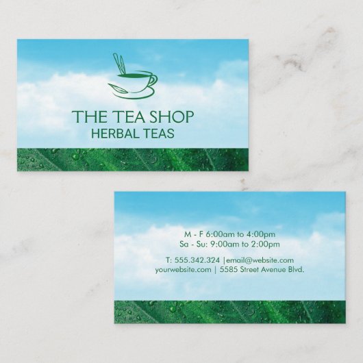 Groene Thee | Wolken en Blad Visitekaartje (Voorkant / Achterkant)