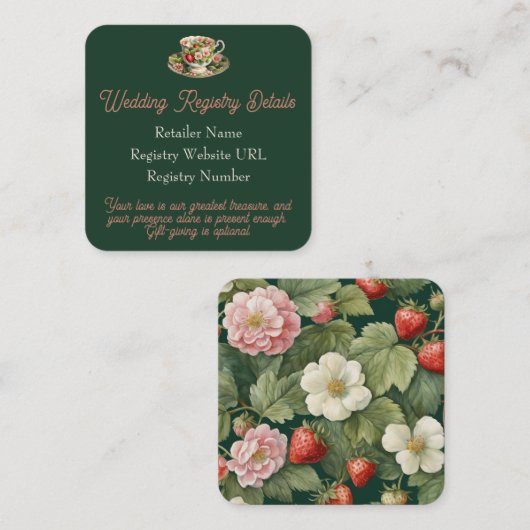 Groene theekopje Berry in Love Wedding Registry Informatiekaartje (Voorkant / Achterkant)