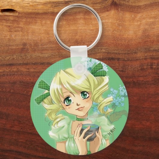 groene theeportret sleutelhanger (Voorkant)