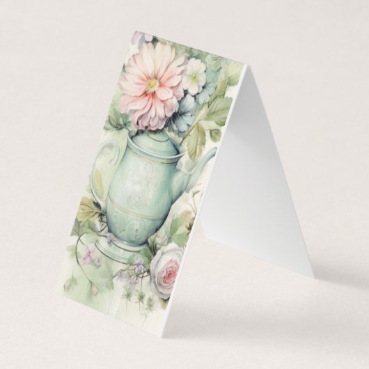 Groene theepot Bloemen Vouwen Bladwijzer Bookmarke Visitekaartje (Voorkant)