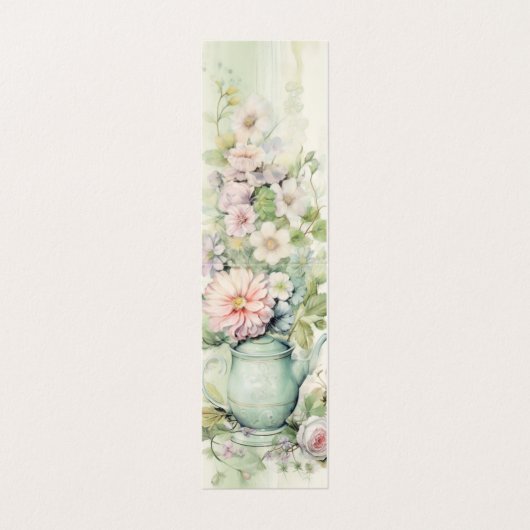 Groene theepot Bloemen Vouwen Bladwijzer Bookmarke Visitekaartje (Buitenkant ongevouwen)