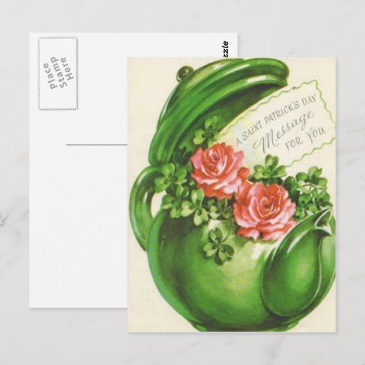 Groene theepot Roos Shamrock St Patrick's Day Briefkaart (Voorkant / Achterkant)