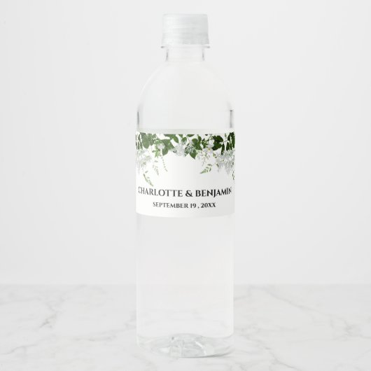 Groene Thema Botanische Trouw Waterfles Etiket (Voorkant)