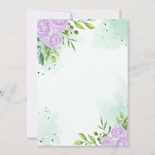 groene thema ' s en paarse trouwuitnodigingen kaart (Achterkant)