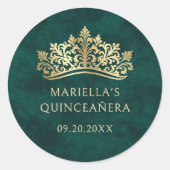 Groene Tiara kroon Elegante Quinceanera Ronde Sticker (Voorkant)