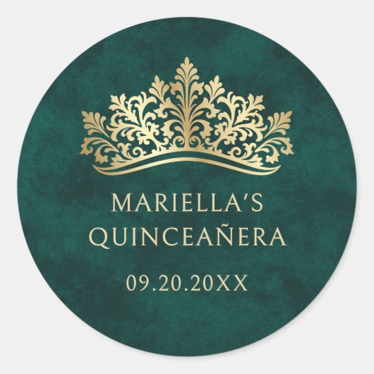 Groene Tiara kroon Elegante Quinceanera Ronde Sticker (Voorkant)