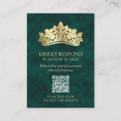 Groene Tiara kroon QR RSVP Quinceanera Informatiekaartje (Voorkant)