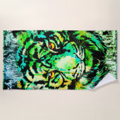 Groene Tiger Head-portret - Tiger Beach Towel Strandlaken (Voorkant)