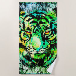 Groene Tiger Head-portret - Tiger Beach Towel Strandlaken