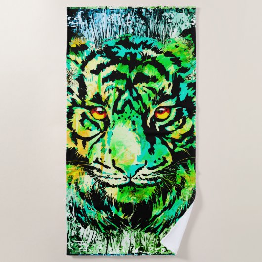 Groene Tiger Head-portret - Tiger Beach Towel Strandlaken (Voorkant)