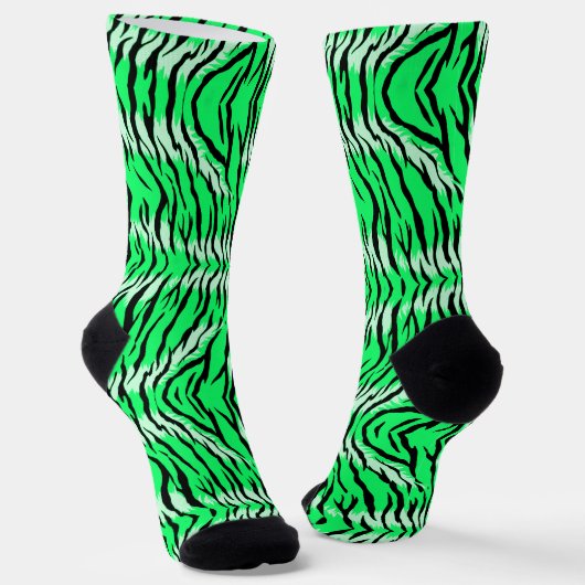 Groene Tijger Dier Huid Patroon Ontwerp Sokken (Gebogen)