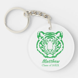 Groene Tijger Mascotte Motief School Afstuderen Sleutelhanger