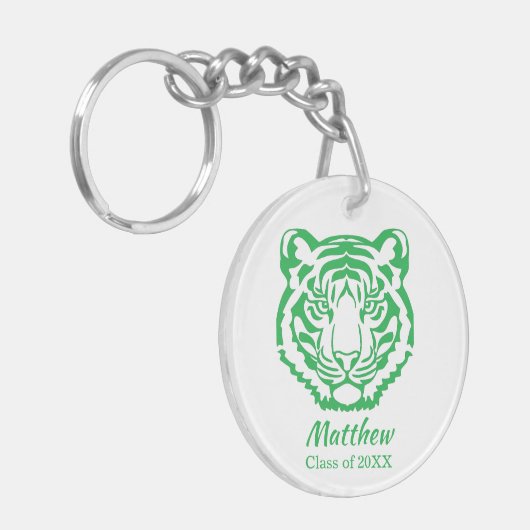 Groene Tijger Mascotte Motif School Afstuderen Gif Sleutelhanger (Voorkant Links)