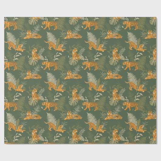 Groene Tijger Oerwoud Safari Wrapping Paper Roll Cadeaupapier (Vlak)