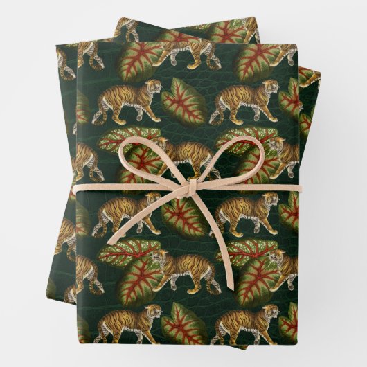 Groene tijgers en bladeren inpakpapier vel (In situ)