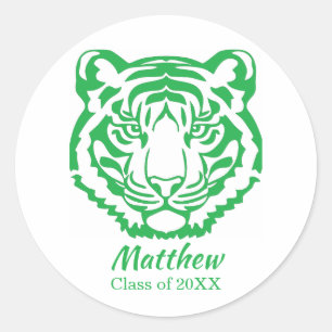 Groene Tijgers Mascotte Motief School Afstuderen Ronde Sticker