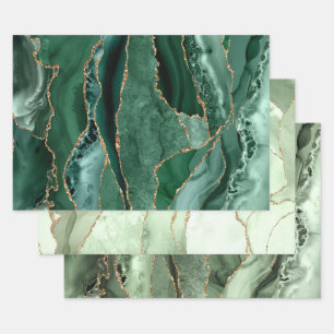 Groene tinten agaat inpakpapier vellen