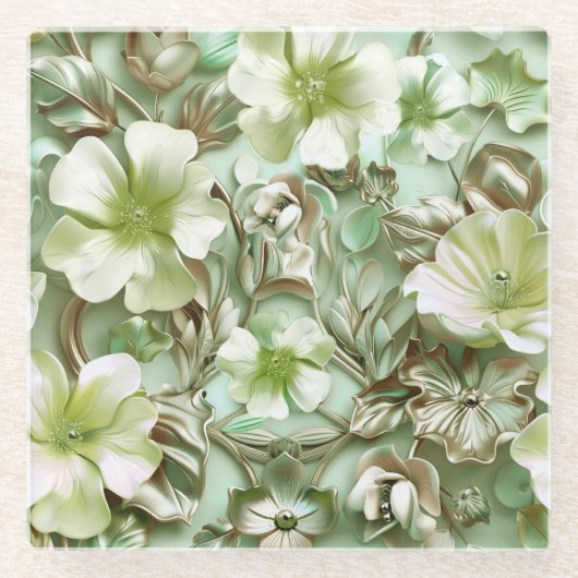 Groene tinten, Bloempatroon Glazen Onderzetter (Voorkant)