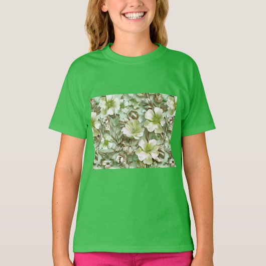 Groene tinten, Bloempatroon T-shirt (Voorkant)