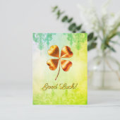 Groene tinten klavertje met vier bladeren Good Luc Feestdagenkaart (Staand voorkant)