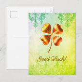 Groene tinten klavertje met vier bladeren Good Luc Feestdagenkaart (Voorkant / Achterkant)