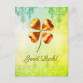 Groene tinten klavertje met vier bladeren Good Luc Feestdagenkaart (Voorkant)