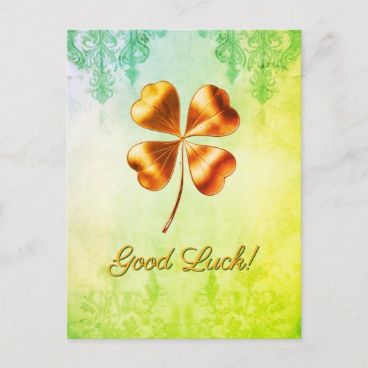 Groene tinten klavertje met vier bladeren Good Luc Feestdagenkaart (Voorkant)