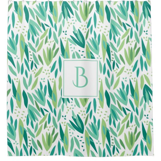 Groene tinten Tropische bladeren patroon Douchegordijn (Voorkant)