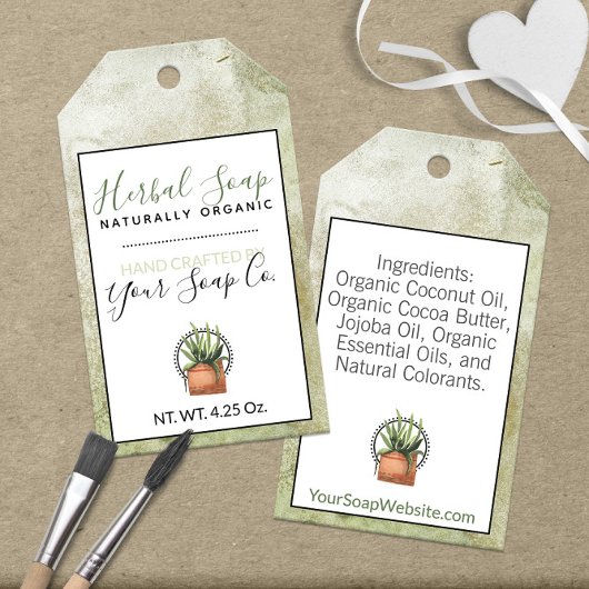 🌿 Groene Tinten Waterverf Kruidenzeep Cadeaulabel