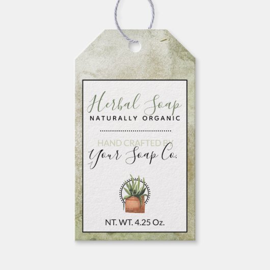 🌿 Groene Tinten Waterverf Kruidenzeep Cadeaulabel (Voorkant)