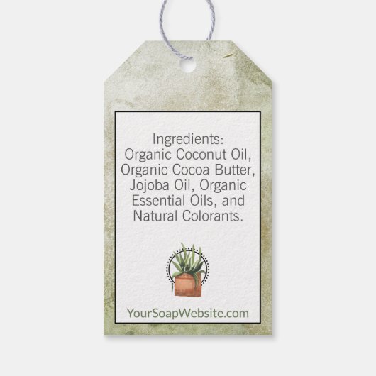 🌿 Groene Tinten Waterverf Kruidenzeep Cadeaulabel (Achterkant)