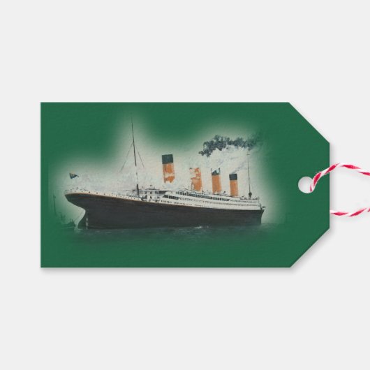  groene Titanic Ship Kerstmis Cadeaulabel (Voorkant (Horizontaal))