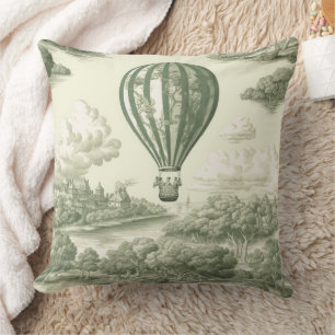 Groene toile ballon met warme lucht voor op het pl kussen