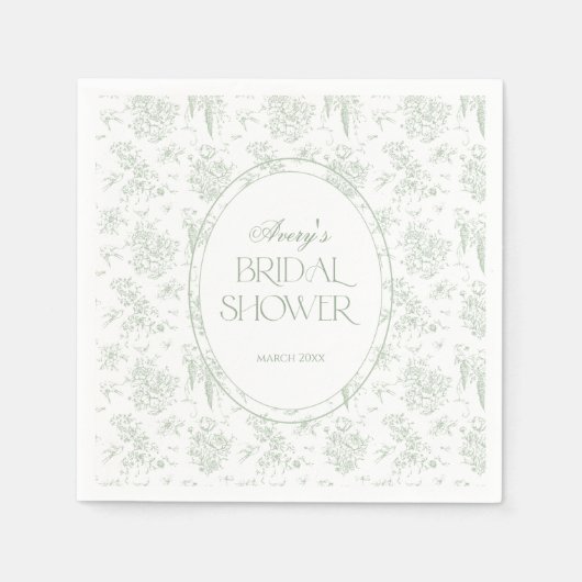 Groene Toile Bloem Klassieke Bruiloftsdouche Servet (Voorkant)