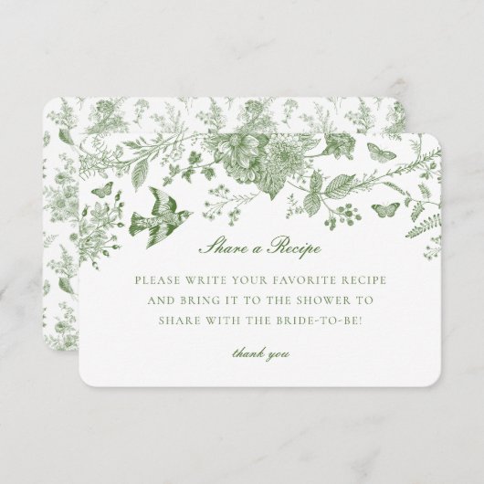 Groene Toile Bloemen delen Recept Uitnodiging Invo Informatiekaartje (Voorkant / Achterkant)