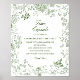 Groene Toile Bloemen Time Capsule Baby Verjaardags Poster