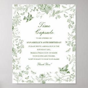 Groene Toile Bloemen Time Capsule Baby Verjaardags Poster