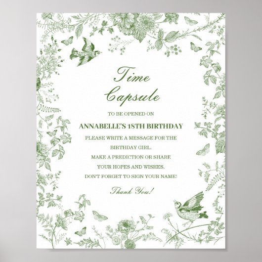 Groene Toile Bloemen Time Capsule Baby Verjaardags Poster (Voorkant)