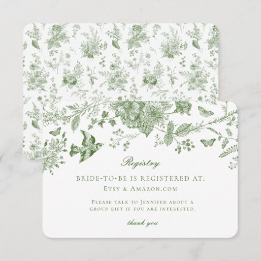 Groene Toile Bloemenregister Kaart Uitnodiging Ins (Voorkant / Achterkant)