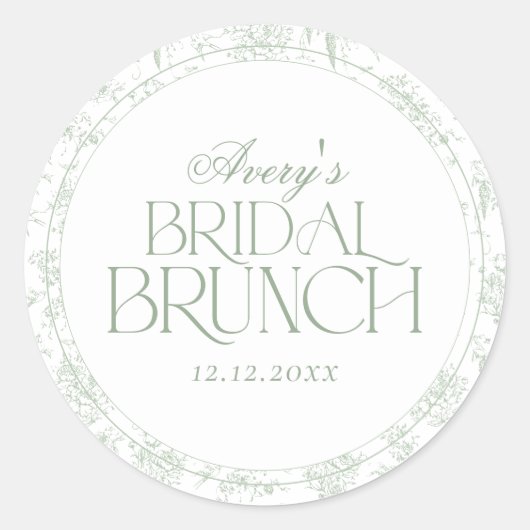 Groene Toile Bloemige Vintage Bruiloft Feest Ronde Sticker (Voorkant)