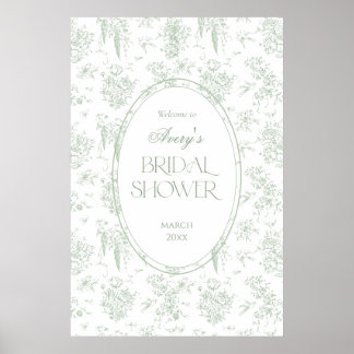 Groene toile bloemrijke vintage bruiloft Welcome Poster