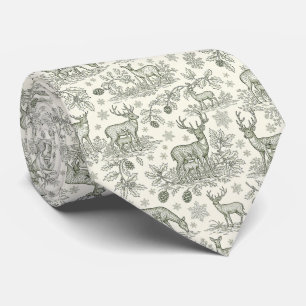 Groene toile bosland herten kerstpatroon (3) stropdas