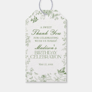 Groene Toile De Jouy Bloem Feestelijke Verjaardags Cadeaulabel